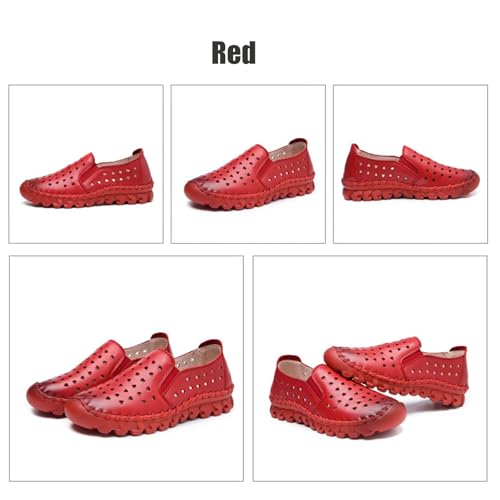 Women's Soft Leather Ortho 4D Pain Relief Loafers,Hollow Slip-on Flat Orthopedic Sneakers,Fashion Breathable Hand-Stitching Non-Slip Mom Comfort Walking Shoes4