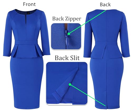 Image of VFSHOW Womens Wear to Work Front Zipper V Neck Peplum Business Office Church Flattering Pencil Sheath Dress