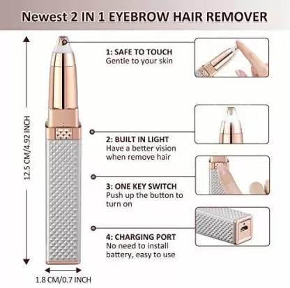 Image of Facial Hair Removal Machine for Women - 2 in 1 Trimmer & Eyebrow Trimmer Pen, Upper Lip Hair Rem over for Women & Epilator - USB Rechargeable, Painless (Multicolour)