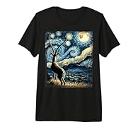 Embrace the night with our 'Starry Night Gazelle' Design, featuring a whimsical Gazelle against a swirling night, reminiscent of Van Gogh's masterpiece. Perfect for art lovers and wildlife enthusiasts. Adorn your wardrobe with the 'Gazelle Star Gazer...
