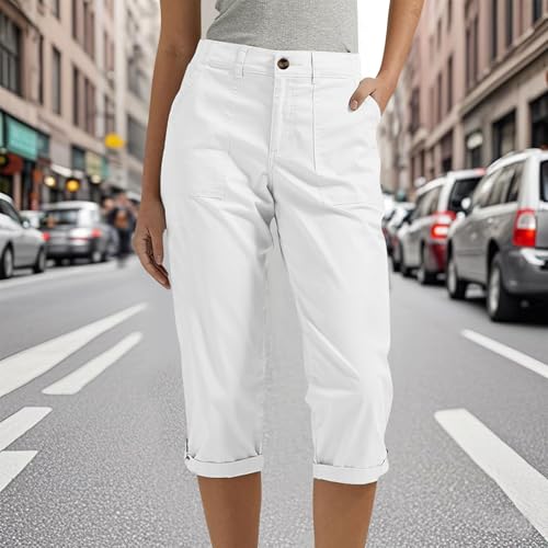 Cargo Capris for Women Casual Cargo Pants Lightweight Cropped Trousers Rolled Hem Capris with Pockets2