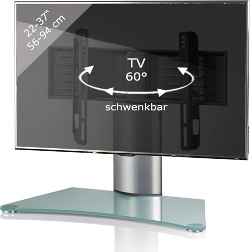 VCM TV-Standfuß Tischfuß TV Fernseh Aufsatz Fuß Erhöhung schwenkbar drehbar schwarzglas/Mattglas "Windoxa Mini"
