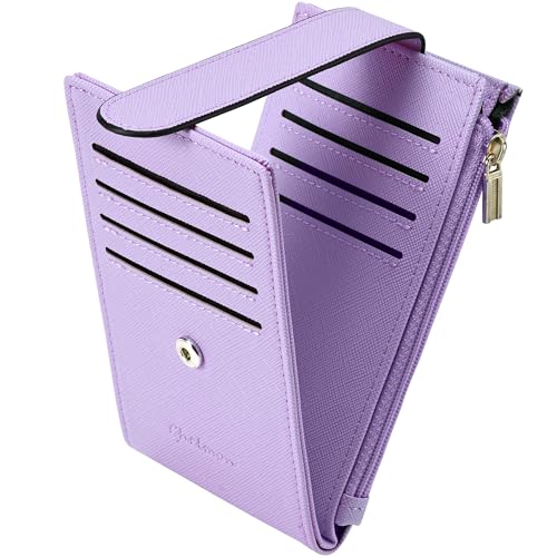 Chelmon Slim RFID Blocking Credit Card Protector Holder Womens Bifold Wallet Multi Card Case With Zipper (Light Purple)