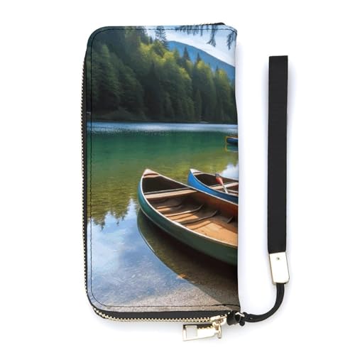 Portafoglio minimalista per uomo lago con barche canoe parco stampa portafoglio carino da viaggio da donna lago con 20 x 10.5 cm moderno