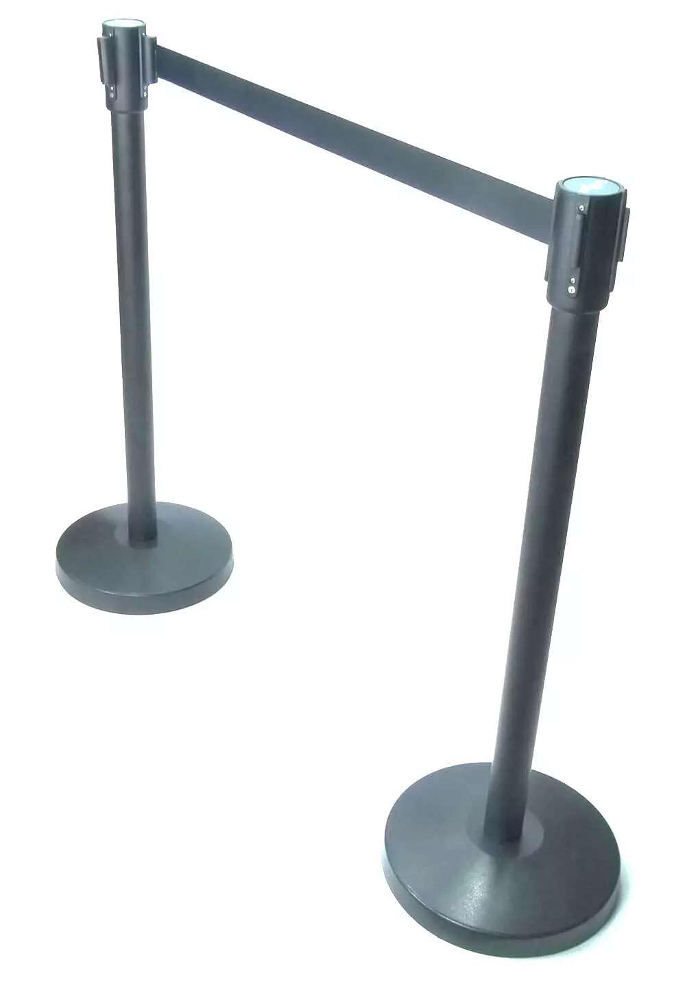 Personenleitsystem Absperrband Absperrständer 2-teilig, 2 m x 48 mm Schwarzer Einziehbarer Gürtel, Abgrenzungspfosten, Absperrpfosten für Flughäfen, Ausstellungen/Messen, Hotel usw.