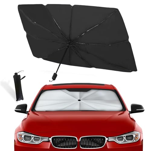 Parasol Coche Delantero Protector Solar 140 x 80 cm, Parasol de Coche para el Parabrisas, Protección UV, Plegable, Fácil de Almacenar, Compatible con la mayoría de Autos y SUVs