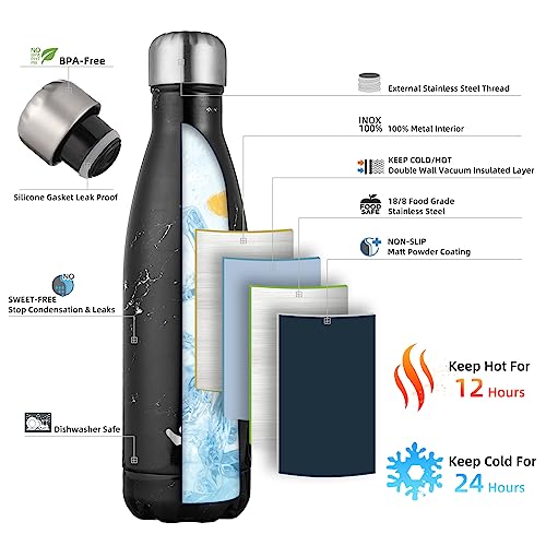 Image of Konokyo Insulated Water Bottles,17 oz Double Wall Stainless Steel Vacumm Metal Flask for Sports Travel,Marble Midnight