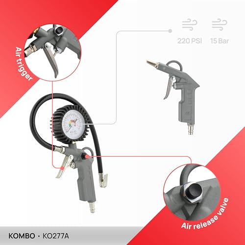 Pistolet de gonflage avec manomètre et soufflette KOMBO pour compresseur - 4