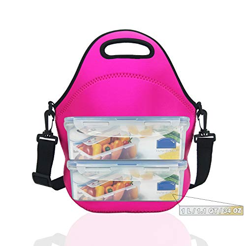 Neoprene Insulated Lunch bag, Lunch tote Boxes Bags for Kids Women Men Kids Children Work Office School Picnic Travel (Rose Red)