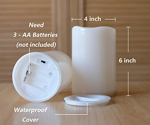 Image of NONNO&ZGF 4X6'' Outdoor IP44 Warm White LED Rainproof Waterproof Candles, Flameless Battery LED Pillar Candle with Remote and Timer, Resin, No Melt, 2 Pack