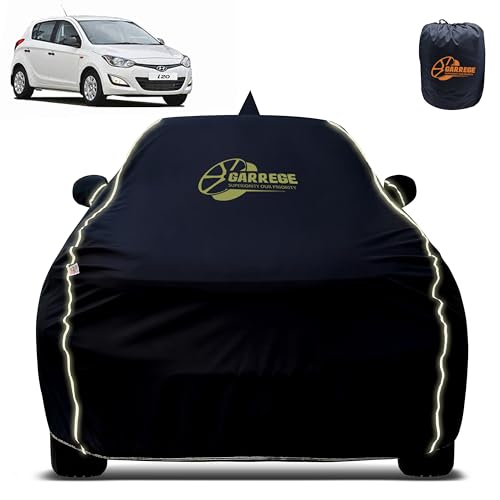 Image of Reflector Waterproof Car Cover for Hyundai Old I20 with Mirror & Antenna Pocket | All Weather Protection | Washable Fabric | Black Color
