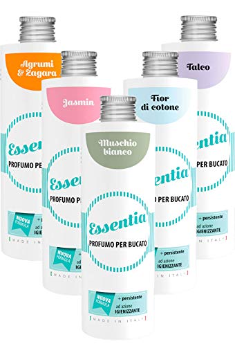 ESSENTIA Kit Estate con 5x Profumo per Bucato con Igienizzante da 250ml, Essenza Profuma Bucato, Profumatore Bucato per Lavatrice con Estratti di Oli Essenziali Naturali