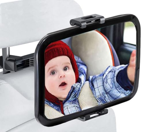 Image of Baby car mirror,2 in 1 Multifunctional design,Safety infant Car Seat Mirror,Wide view shatterproof mirror,Angle-adjustable tablet holder fits 5.9-10.5 inch Devices