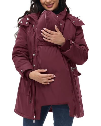 Image of Maacie Maternity 3 in 1 Winter Coat Thicken Quilted Lined Warm Hooded Outwear Puffer Down Jacket Parka with Pockets
