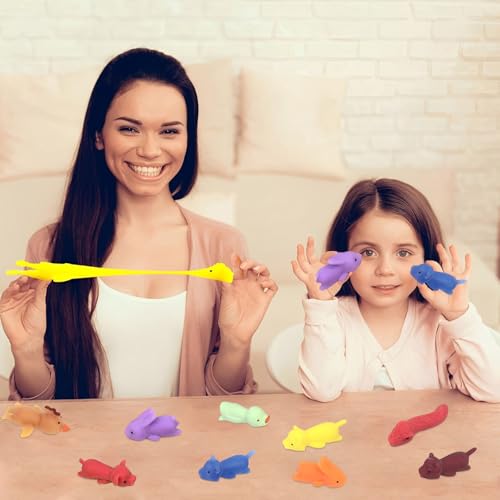MisFun 12 Stück Schleuder Fingerspielzeug, Steinschleuder Gummi Tierspielzeug, Lustige Fliegende Slingshot, Party Spielzeug für Kinder Erwachsene Weihnachten Geburtstagsgeschenk (Zufällige Farbe)