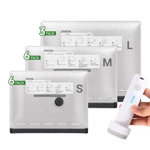 15Pack Vacuum Storage Bags for Travel with Cordless Pump,80% Space Saver