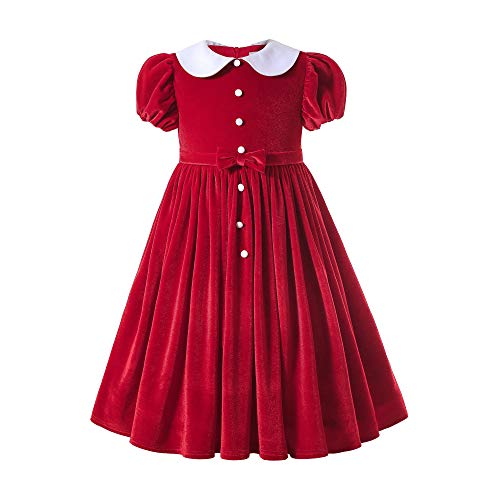 Pettigirl Girls Clothing Toddler Red Velvet Short Sleeve Vintage Party Casual Dresses