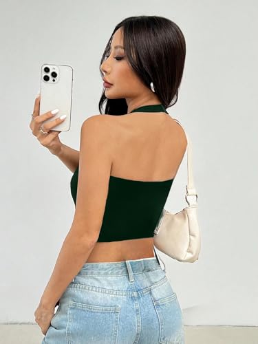 Image of TIVANTE Solid Casual V-Neck Sleeveless Regular Fit Crop Top for Women | Stylish Western Women Crop Top for Summer|