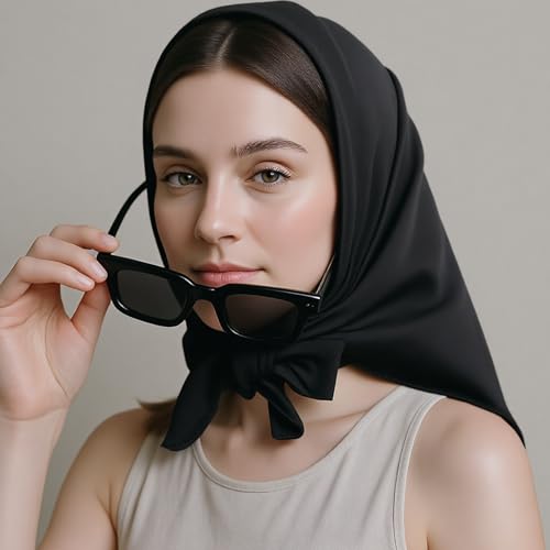 Black Head Scarf for Women - 27.5x27.5inch Square Solid Silk Headband Satin Hair Black Silk Scarf Satin Bandana4