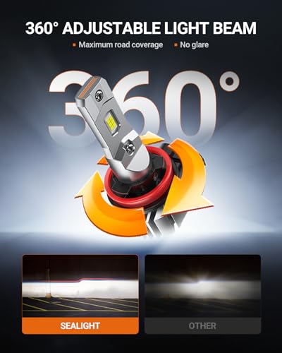Image of SEALIGHT H11 LED Fog Light Bulbs, 88000LM 6500K H11 LED Bulbs, Adjustable Ring, Long-Lasting 70000HRS, IP68 Waterproof, Pack of 2