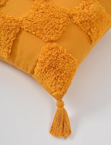 Image of Furnistitchs Premium Decorative Throw Cushion Pillow Cover Boho Home Decor - Living Room Bedroom Couch Sofa Cushion Covers 16 inch x 16 inch (2, Mustard Checks)