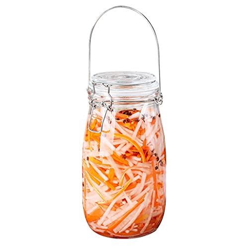 TBFAZDEL Tarro de vidrio para almacenamiento de alimentos con tapa hermética con bisagras herméticamente sellada, recipiente de cocina para fermentar