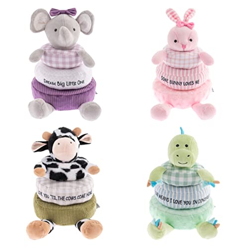 Image of Stephen Joseph, Stacking and Nesting Plush, Stuffed Animal Baby Stacking Rings Learning Toy, Baby Sensory Developmental Toy Rattles, 4- Piece Set