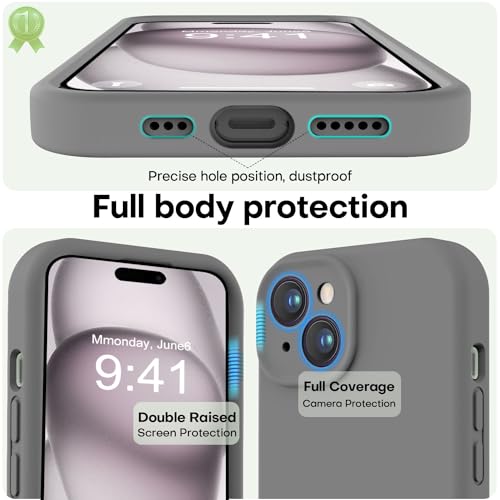 Image of LOVE 3000 Compatible with iPhone 15 Case, [Smooth Silicone Full Coverage Camera] [8ft Drop Protection], Soft Microfiber Lining Full Body Protective Case for iPhone 15 6.1 inch - Dark Grey