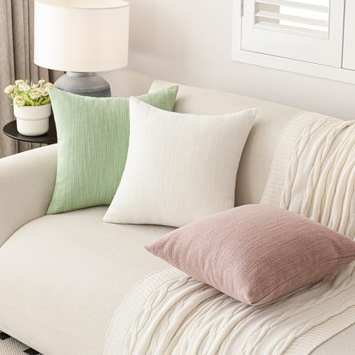 Image of Foindtower Set of 2 Decorative Textured Burlap Linen Throw Pillow Covers Farmhouse Boho Cushion Cover Solid Accent Pillowcase for Couch Sofa Bed Living Room Home Decor,20x20 Inch,Dusty Pink