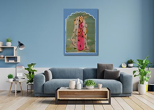 Image of Sikhash Raja Ravi Varma Canvas Paintings Classic Art, Indian Art, Famous Artist, Wall Painting for Living Room, Bedroom, Office, Unframed, Multicolor Fabric Size - 23x17 inches (58x43 cms, Rambha)