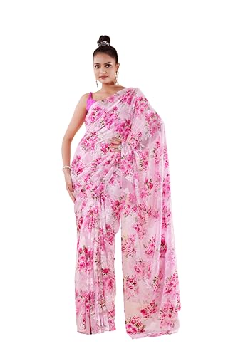 Image of Garden Vareli Summer Roganza Viscose Brasso Floral Print Saree with Unstitched Blouse Piece