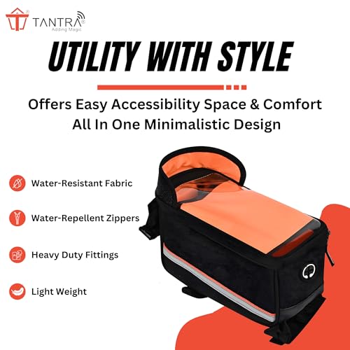 Image of TANTRA Polyester Bicycle Front Frame /Tube Bag with Waterproof Touch Screen Bicycle Pouch for Mobile Holder Black