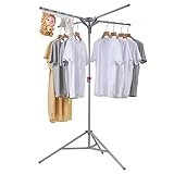 VECELO 物干しスタンド 直径90cm 折りたたみ式 【調節可能な四本腕の十字型支架】 三脚乾燥ラック 部屋干し 三本足 大容量 室内物干し コンパクト 省スペース 布団ハンガー 室内物干し 伸縮式 グレー