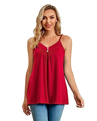 Image of Closhion Loose Fitting Cami Tops for Women Women Sleeveless Summer Casual Camisole Pleated Swing Tank Tops with Buttom 4XL UK 20 Hot Pink
