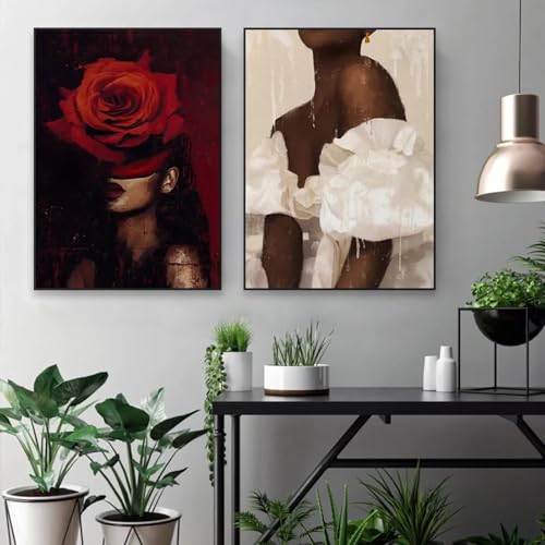 Affiche d'art de femme noire africaine : décor féminin abstrait de salon