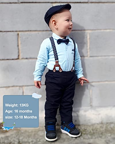 YALLET Baby Boy Clothes Set Infant Tuxedo Long Sleeve Gentleman Suit Outfits + Beret Hat + Suspender Pants + Bowtie 0-18M3