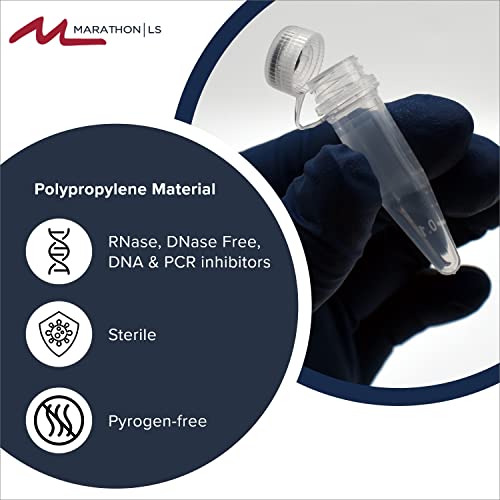 Marathon Ls 1.5 Ml Microcentrifuge Tube With Tethered Screw Cap, Polypropylene Material, Graduated, Write On Spot, Sterile, Rnase/Dnase-Free, Non-Pyrogenic, 50 Tubes Per Pack #TOP2