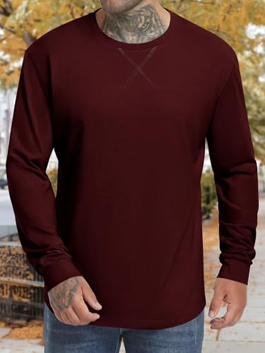 Men's Long Sleeve Gym Workout Athletic T Shirts Cotton Hipster Hip Hop Longline Crewneck T-Shirt for Men(S-2XL)2