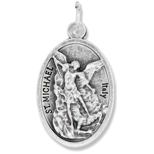 Caritas et Fides Pack of 25 - Guardian Angel, St. Michael the Archangel Medals (1.0", Silver Oxidized) - Made in Italy, Catholic Angel Pendant for Necklaces2