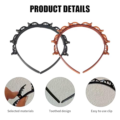 2 Pack Clip Headband,Headband With Clips,Hair Band Headbands,Women Butterfly Hairband,Women's Bands Braided,Girls Hairpin Twist,Bangs Claw Curly,Grip Hairbands Hairstyle,Girls Styling Accessories - Image 4