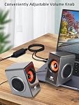 OROW Haut-parleurs d'ordinateur,12W Mini Haut-parleur de bureau avec contrôle de volume, 3.5mm AUX Monsieur le Président, USB Haut-parleurs d'ordinateur portable alimentés, super pour PC/Moniteur/mac/iMac/Projecteur(Argent)