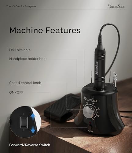 Image of MelodySusie Multifunctional Desktop Nail Drill with Foot Pedal, SC320I 30000RPM E-File with Bit Holders & Elegant Design for Manicure Trimming, Shaping & Gel Removal, Ideal for Nail Artists & Home Use