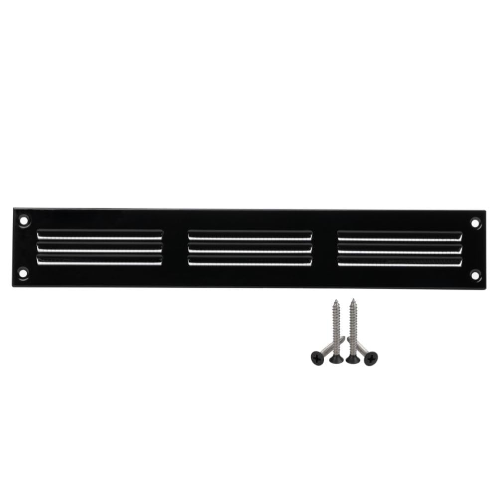 Lirast Black Metal Ventilation Grille - Air Vent Cover With Insect Mesh, 300X50mm / 11.8X2''