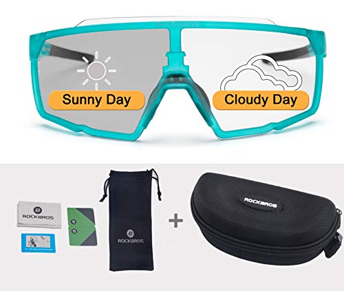 ROCKBROS Lunettes de Soleil Photochromiques Lunettes de Cyclisme Transparentes Goggles de Sport de Plein Air Protection UV400 Décoloration Intelligente PC Conduite Golf Pêche Unisexe Adultes Bleu/Noir - Image 3