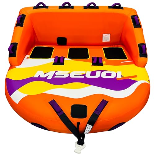 MSEUOI Inflatable Water Towable Tube for Boats Heavy-Duty 1-3 Rider Tow Tube with Reinforced Handles, Quick-Connect Tow Rope, Rapid Air Valve (Orange Mutil, 3)