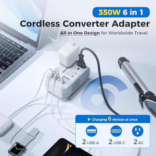 Image of Upgraded 350W Voltage Converter US to Europe for Hair Straightener Shaver Toothbrush CPAP Camera Cell Phone - 220V to 110V Converter for European Travel, Power Converter Adapter Combo with PD Chargers