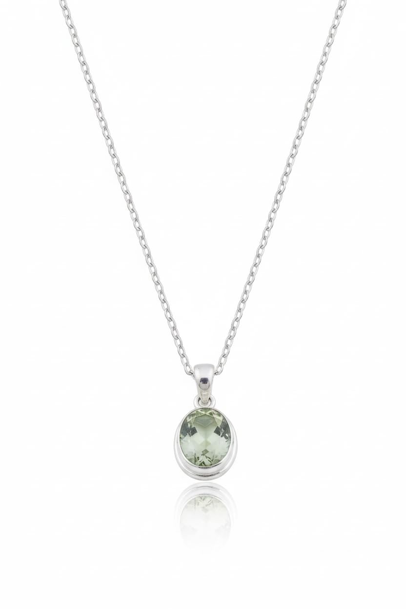 925 Sterling Silver Green Amethyst Oval Stone Pendant For Women & Girls | Gifts For Girlfriend| With Certificate of Authenticity and 925 Stamp | 6 Month Warranty-image-49