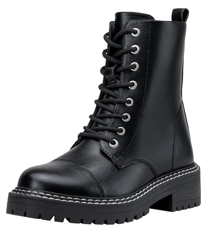 Vepose Women's 9629 Fashion Combat Ankle Boots, Lace up Booties with Inner Zipper