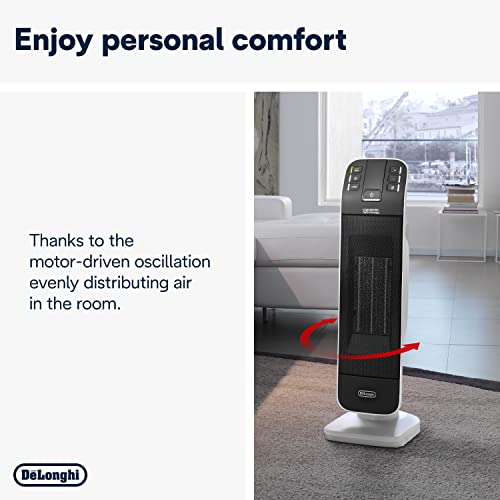 De'Longhi Bend Line, Remote controlled Ceramic Fan Heater 2kw, Digital Control Panel, Anti Frost Frunction,Oscillating base, Auto-Off, 24hr timer, For Rooms up to 60m3, HFX65V20, Black and White - Image 4