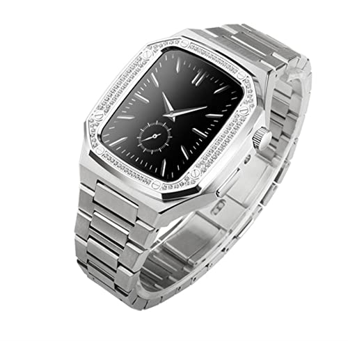 Bracelet cuir Apple Watch Series 7 SE 6 5 4 3 noir métal 45mm CZKE